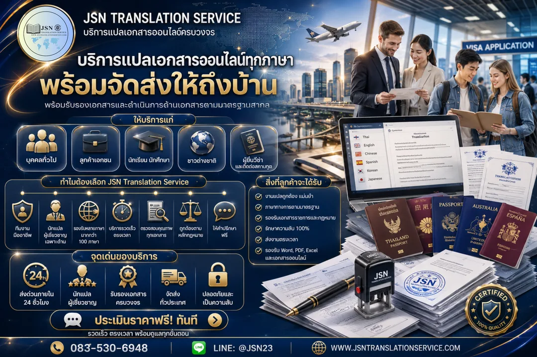 บริการรับแปลเอกสารด่วนและรับรองคำแปล โดย JSN Translation Service